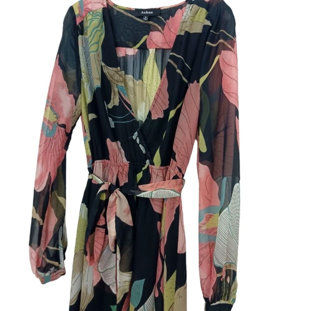 Anthropologie Aakaa Formal Maxi Dress Sz Small BLACK PINK Floral Wedding Elegant - Picture 2 of 15